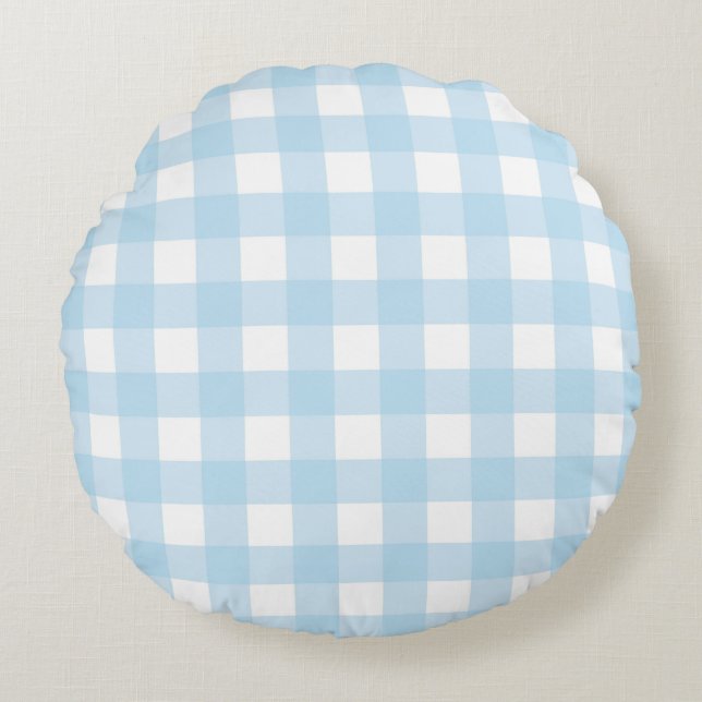 Baby Blue Plaid Round Cushion (Front)
