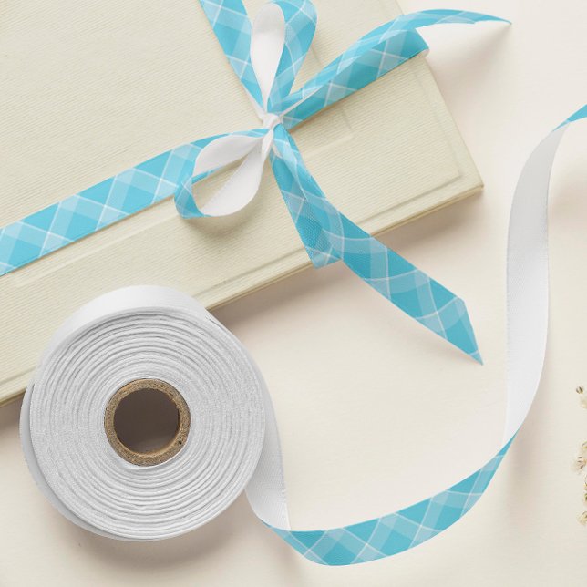 Baby Blue Plaid Satin Ribbon – Baby Shower & Gift  (blue and white plaid ribbon, gift wrapping ribbon)