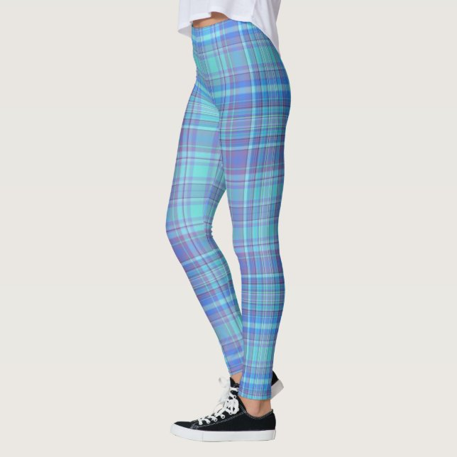Baby Blue Plaid, Women's Leggings (Left)