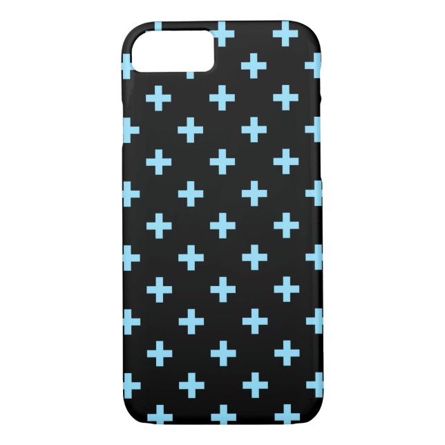 Baby blue polka crosses on black Case-Mate iPhone case (Back)