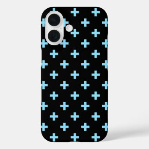 Baby blue polka crosses on black iPhone 16 case