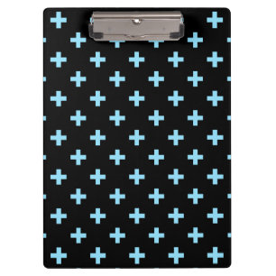 Baby blue polka crosses on black clipboard