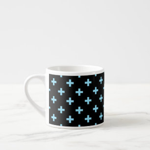 Baby blue polka crosses on black espresso cup