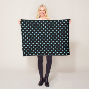 Baby blue polka crosses on black fleece blanket