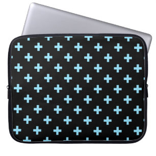 Baby blue polka crosses on black laptop sleeve