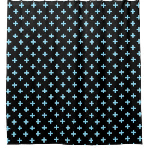 Baby blue polka crosses on black shower curtain