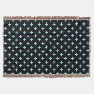 Baby blue polka crosses on black throw blanket