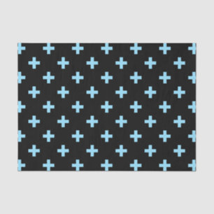 Baby blue polka crosses on black tissue paper