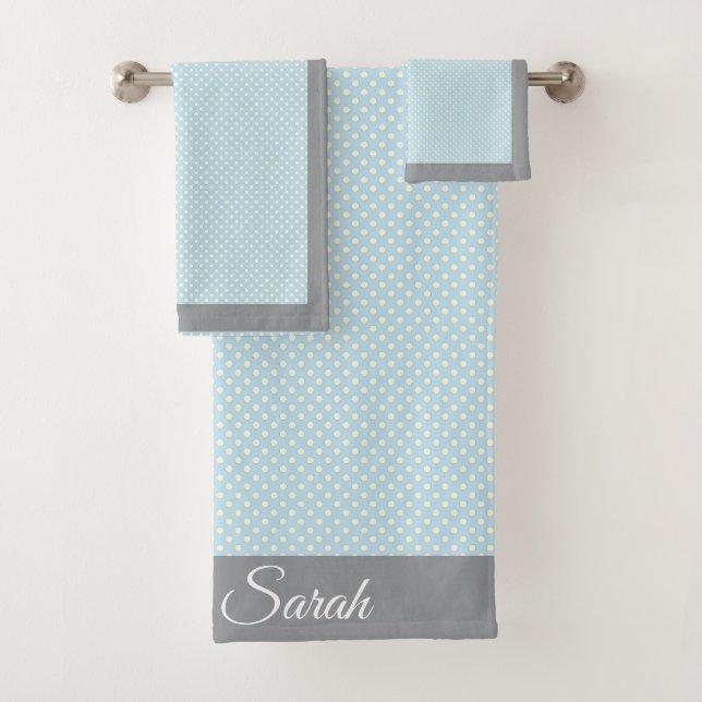 Baby Blue Polka Dot Bath Towel Set (Insitu)