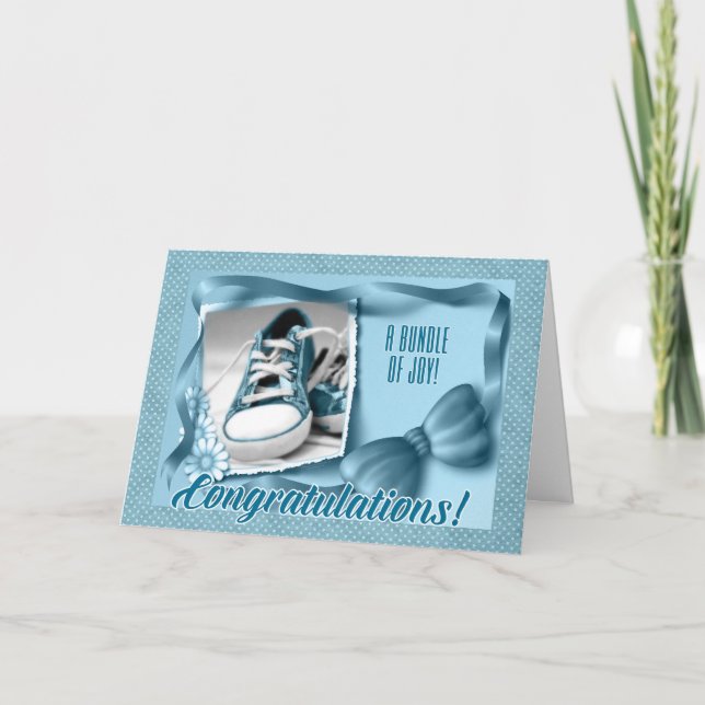 Baby Blue Polka Dots New Parents Congratulations Card (Front)