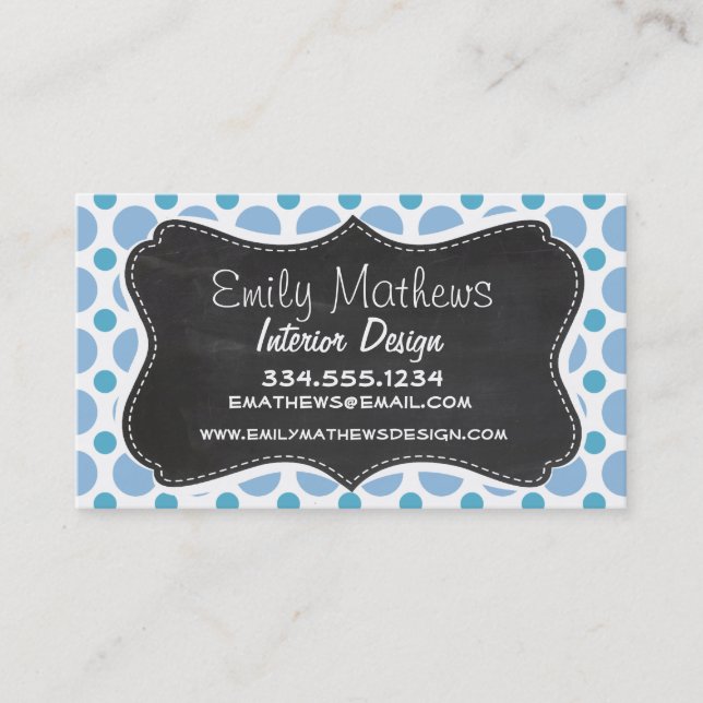 Baby Blue Polka Dots; Vintage Chalkboard Business Card (Front)