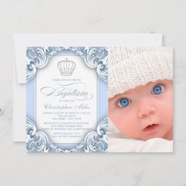 Baby Blue Prince Baptism Invitation (Front)