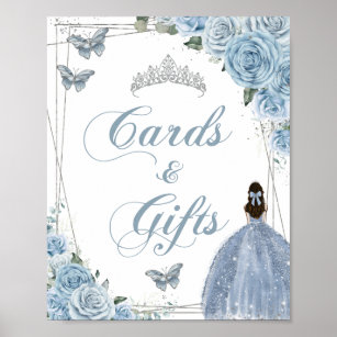 Baby Blue Princess Butterflies Silver Cards Gifts Poster