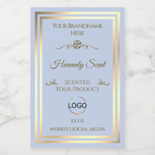 Baby Blue Product Label with Gold Frame and Logo