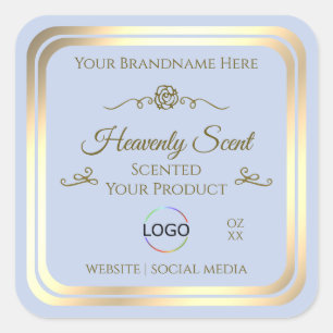 Baby Blue Product Label with Gold Frame and Logo