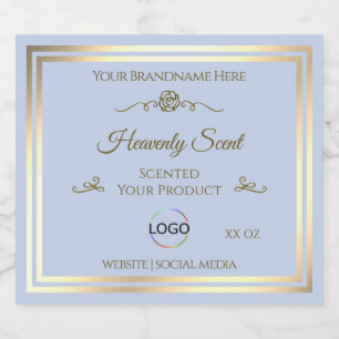 Baby Blue Product Label with Gold Frame and Logo