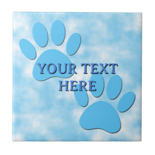 Baby Blue Puppy Paw Prints Custom Text Tile