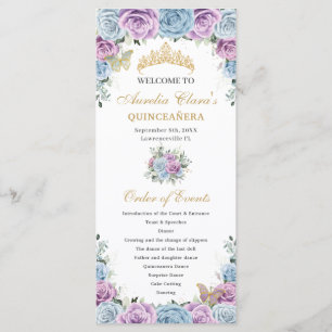 Baby Blue Purple Floral Quinceañera Order Events Programme