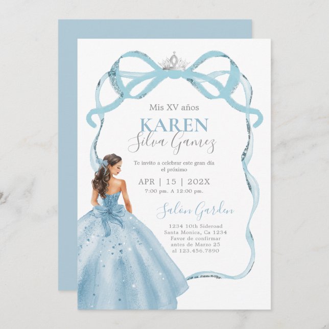 Baby Blue Quinceanera Invitation (Front/Back)
