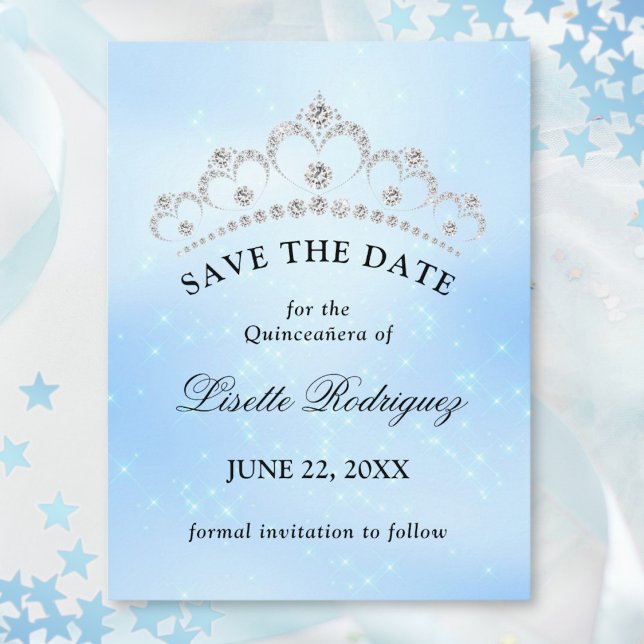 Baby Blue Quinceanera Save The Date Postcard (Creator Uploaded)