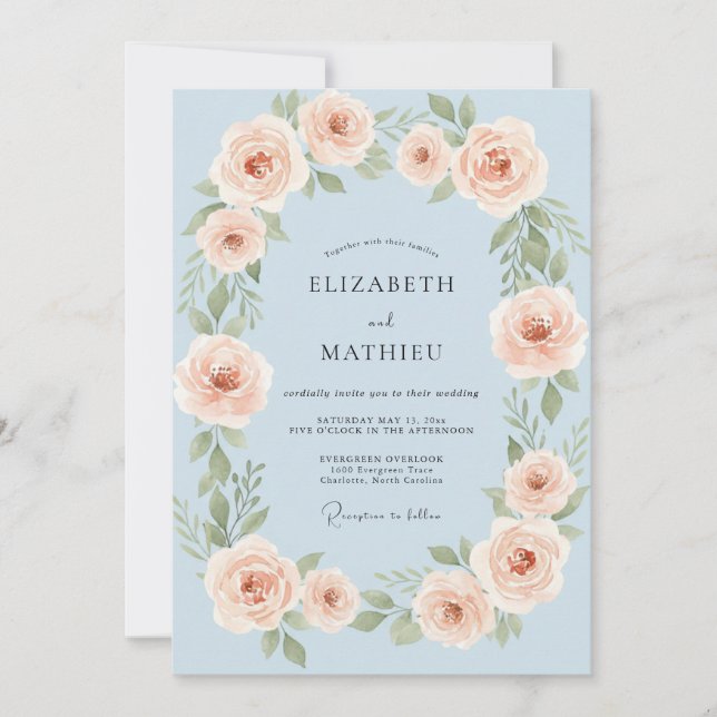Baby Blue Refined Rose Wedding Invitation (Front)