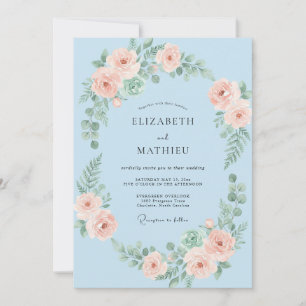 Baby Blue Romantic Floral Wedding Invitation