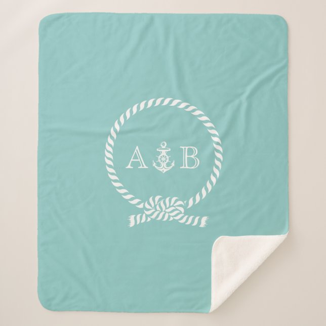 Baby Blue Rope and Anchor Monogrammed Sherpa Blanket (Front)