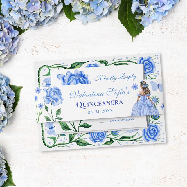 Baby Blue Roses Princess Butterfly Quinceañera Invitation Belly Band (Baby Blue Roses Princess Butterfly Quinceañera Invitation Belly Band)