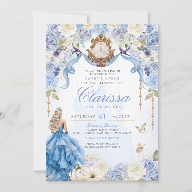 Baby Blue Royal Princess Sweet Sixteen Birthday Invitation (Front)