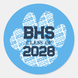 Baby Blue School Initial Year Graduation Pawprint Classic Round Sticker