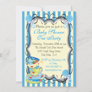 Baby Blue Shower Victorian Tea Party Invitation