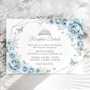 Baby Blue Silver Floral Quinceanera Details Enclosure Card