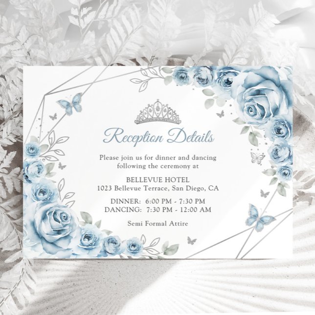 Baby Blue Silver Floral Quinceanera  Details Enclosure Card (Creator Uploaded)