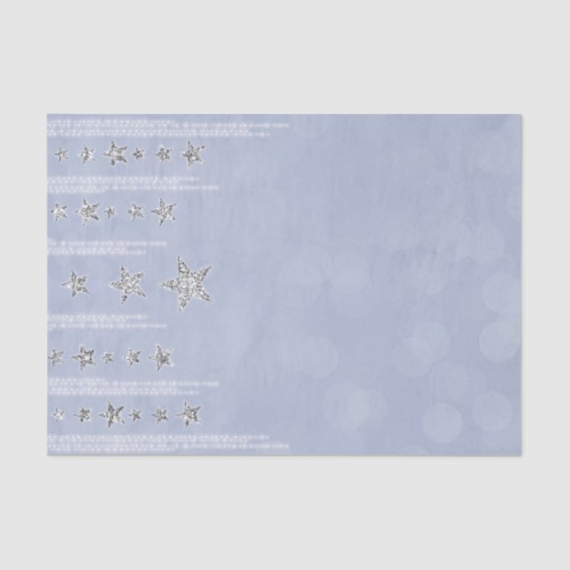 Baby Blue & Silver Glitter Stars Sweet 16 Party Tissue Paper (Front)