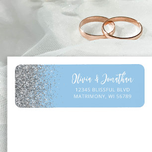 Baby Blue Silver Glitter Wedding Return Address