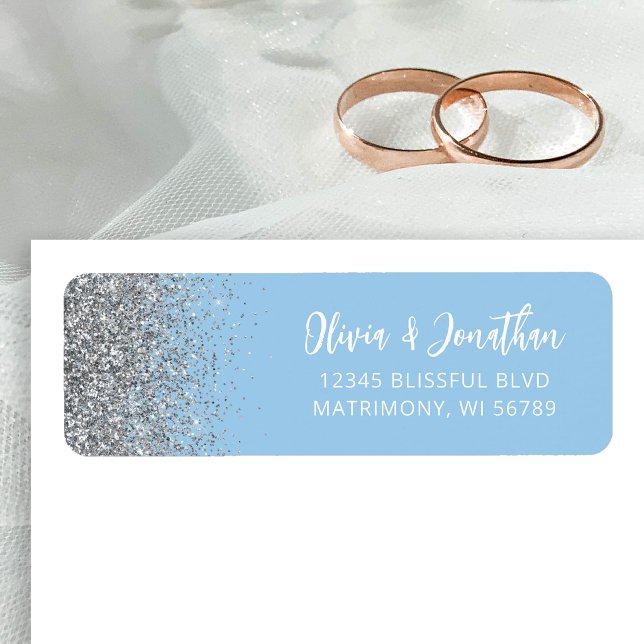 Baby Blue Silver Glitter Wedding Return Address (Creator Uploaded)