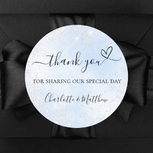 Baby blue silver heart thank you wedding classic round sticker