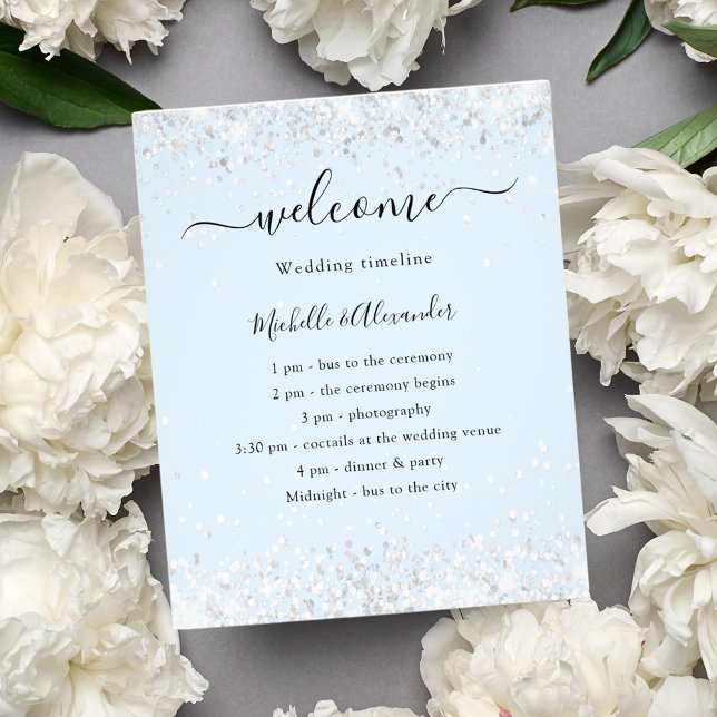 Baby blue silver wedding budget program flyer (Creator Uploaded)