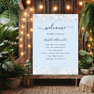 Baby blue silver wedding budget program poster