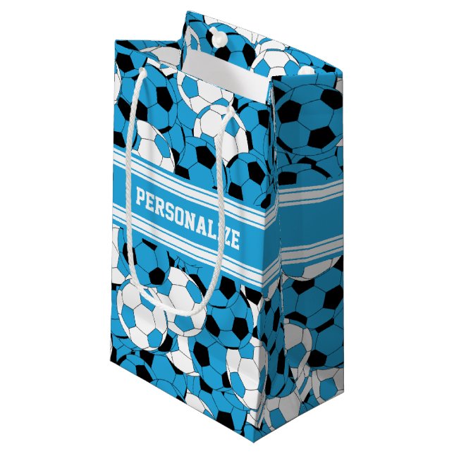 Baby Blue Soccer Ball Collage Small Gift Bag (Front Angled)