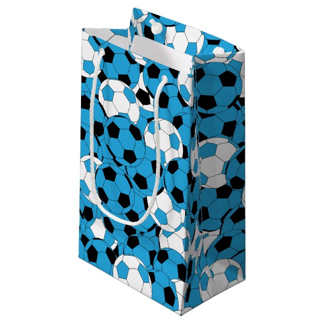 Baby Blue Soccer Ball Collage Small Gift Bag (Front Angled)