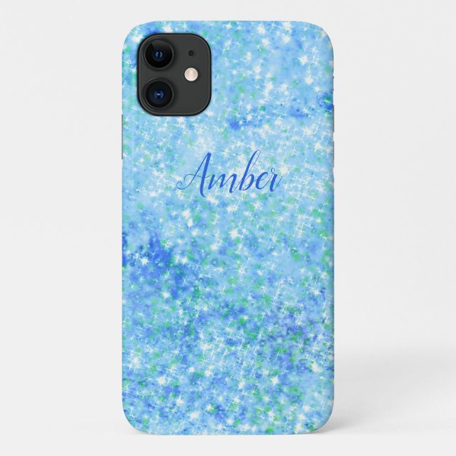 Baby Blue Sparkle Glitter Elegant Personalised Case-Mate iPhone Case (Back)