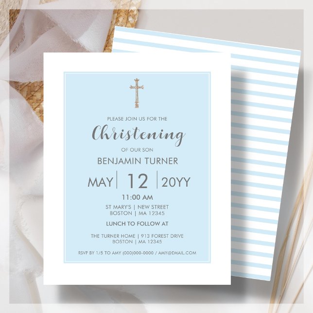 Baby Blue Stripe | Christening Budget Invitation (Creator Uploaded)
