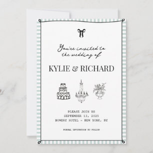 Baby Blue Striped Edge Save The Date Invitation