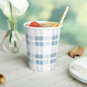 Baby Blue Stripes Chequered Pattern Paper Cups