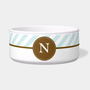 Baby Blue Stripes Custom Monogram Pet Bowl