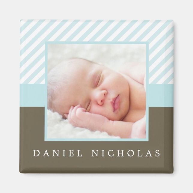 Baby Blue Stripes Photo Frame Magnet (Front)