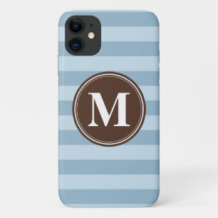 Baby Blue Stripes with Brown Monogram Case-Mate iPhone Case