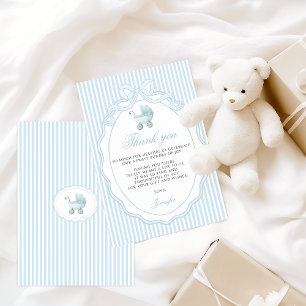 Baby Blue Stroller Bow Boy Shower Thank You Card