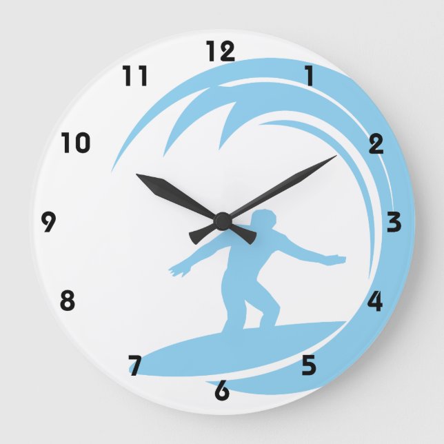 Baby Blue Surfing Large Clock (Front)